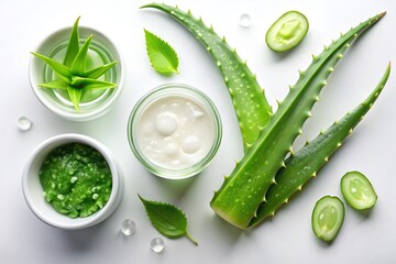 Natural Aloe Vera Gel Skincare Products Top View - Organic Cosmetics for Face & Body