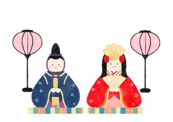 ひな祭りの雛人形のイラスト　和風