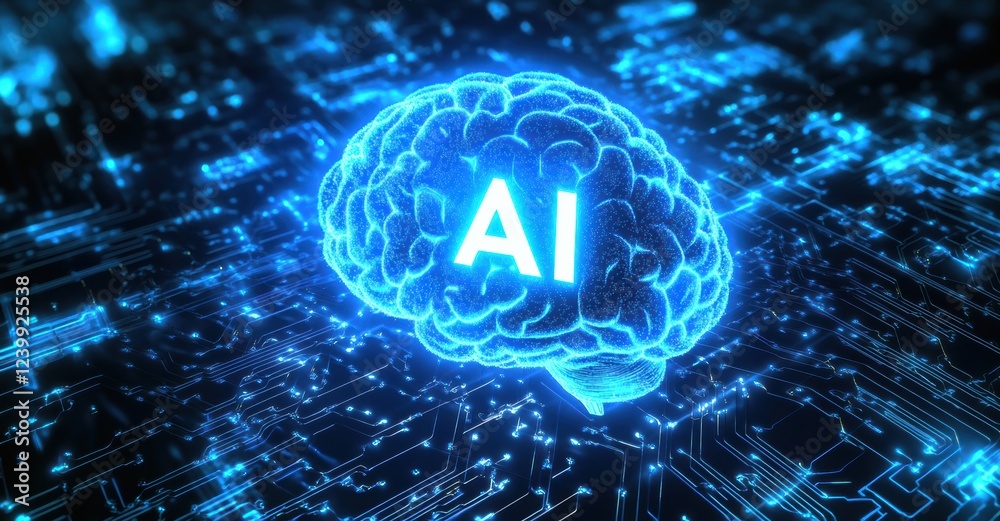 Poster Digital brain with AI symbol representing artificial intelligence on circuit background