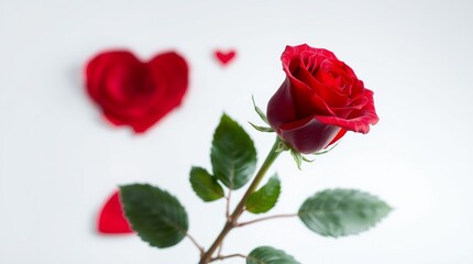 Single Red Rose with Heart Petals Romantic Valentine Image