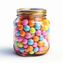 the AI Image Generator, Jar Filled With Colorful Candy Balls Against