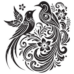 Silhouette set of birds on branch trees floral vector,premium design,tattoo,stickers,birds and floral pattern 13
