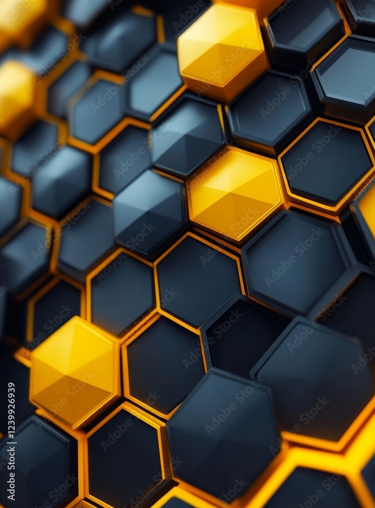 Aufkleber Abstract 3D hexagonal pattern in dark blue and gold.