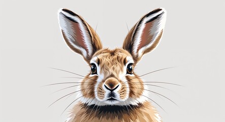 Obraz premium Portrait fluffy arctic hare curious on plain white background illustration