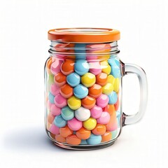 the AI Image Generator, Jar Filled With Colorful Candy Balls Against