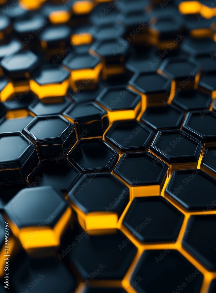 Poster Abstract glowing dark hexagon pattern.