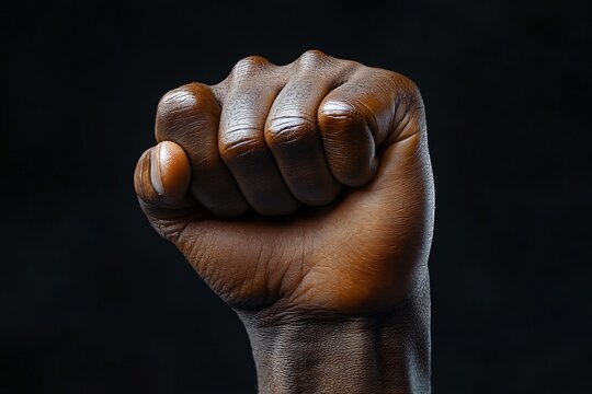 A powerful close-up of a clenched fist symbolizes resistance and empowerment, ideal for Black History Month promotions and themed designs.