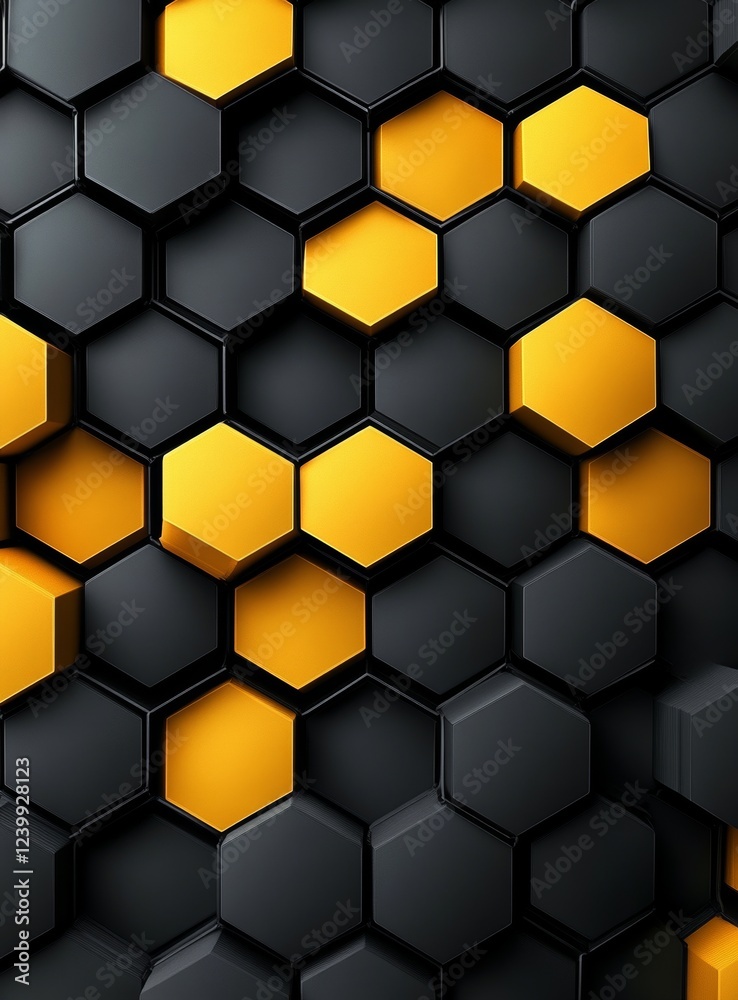 Poster abstract black and gold hexagon pattern.