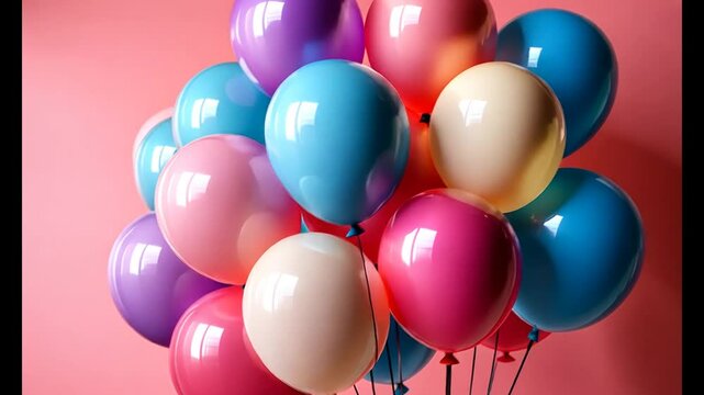 Colorful balloons floating against a pink background, perfect for celebrations and parties