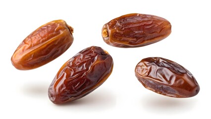 Obraz premium Floating Dried Dates Textured Brown Fruits on Transparent BG V6