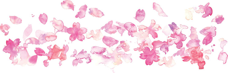 Obraz premium 水彩画。水彩タッチの春の桜ベクターイラスト。春の満開の桜背景。かわいい桜の花びら。Watercolor painting. Spring cherry blossom vector illustration with watercolor touch. Spring cherry blossom background in full bloom. Cute cherry petals.
