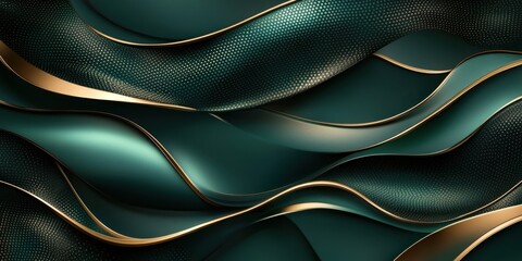 Naklejka premium Abstract Emerald Green and Gold Waves Luxury Design Background Wallpaper