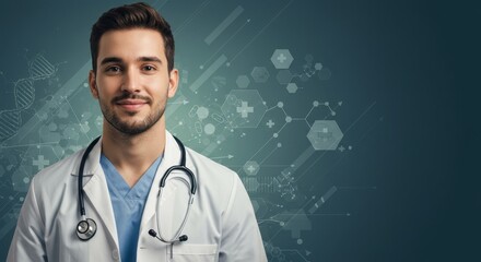 Professional Doctor with Stethoscope on Technological Background - Ideal for Healthcare and Medical Themes