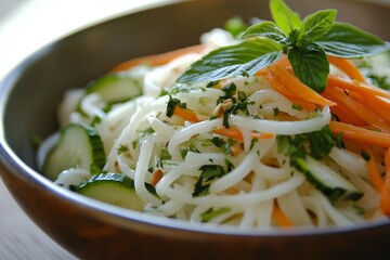 Fresh Rice Noodle Salad with Vegetables and Herbs