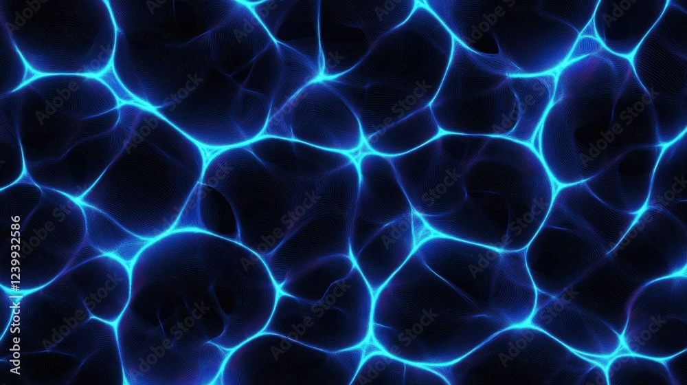 Poster Abstract blue glowing digital particles forming a cyber grid pattern on dark background