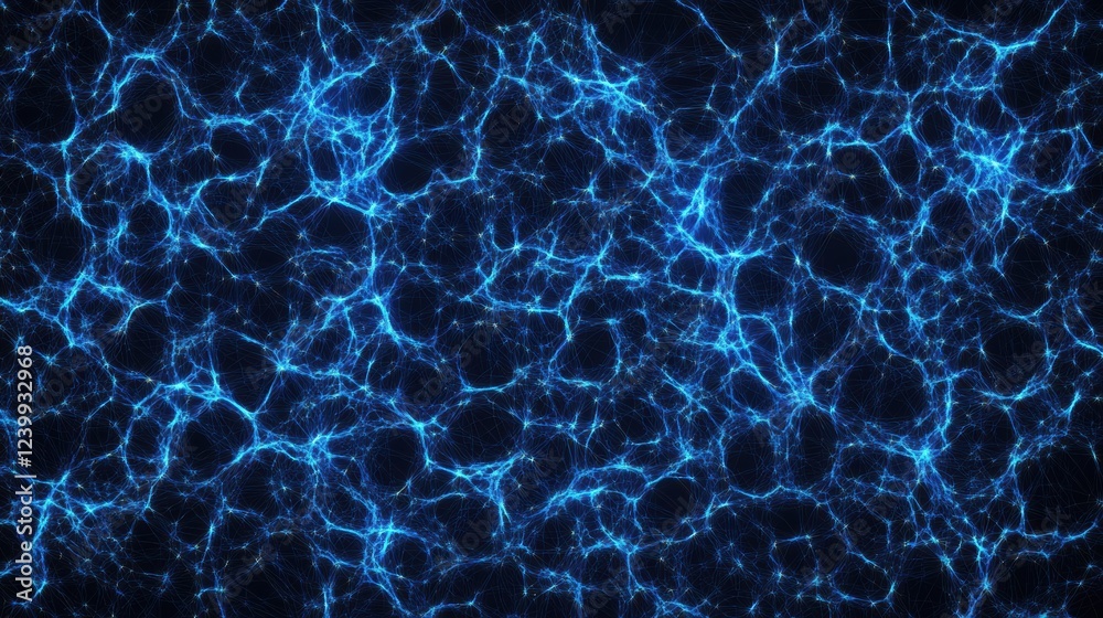 Poster abstract blue glowing digital particles forming a network on dark background