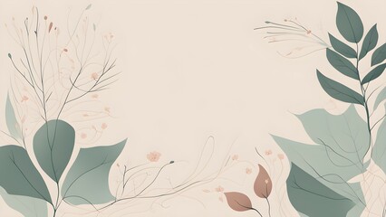 A soft, minimalistic illustration featuring delicate plants and floral elements on a light background.