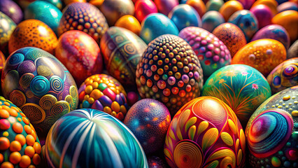 Obraz premium Colorful easter eggs in vibrant, surreal arrangement with bold patterns