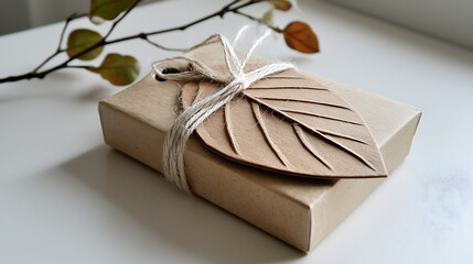 A brown box with a leaf decoration on it. generated using AI