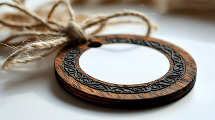 A wooden tag with a white background and a black border. generated using AI