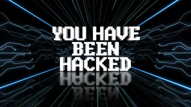 YOU HAVE BEEN HACKED Glitch Text and Tech Room Animation on Alpha Channel, Loop
