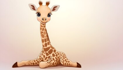 Obraz premium Adorable Baby Giraffe Sitting Calmly On The Ground