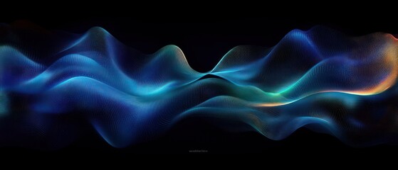 Dynamic Abstract Wave Lines Pattern in Blue and Green Gradient with Fluid Curves on Black Background for Digital and Modern Art
