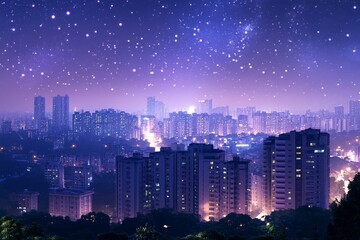 Fototapeta premium Midnight City Skyline with Sparkling Effects