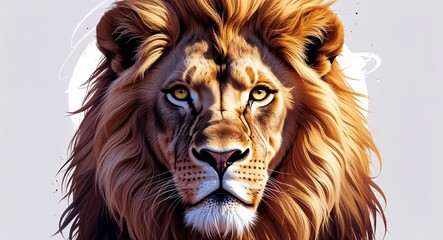 Portrait powerful lion majestic on plain white background illustration