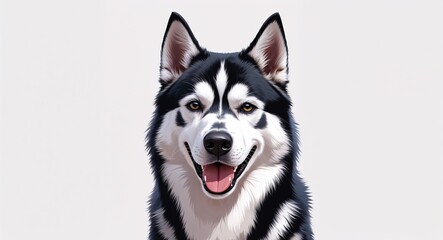 Portrait Siberian husky dog smiling on plain white background illustration