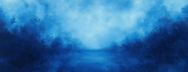 Obraz premium Serene Abstract Impressionism Deep Blue Gradient Calm Watercolor Painting