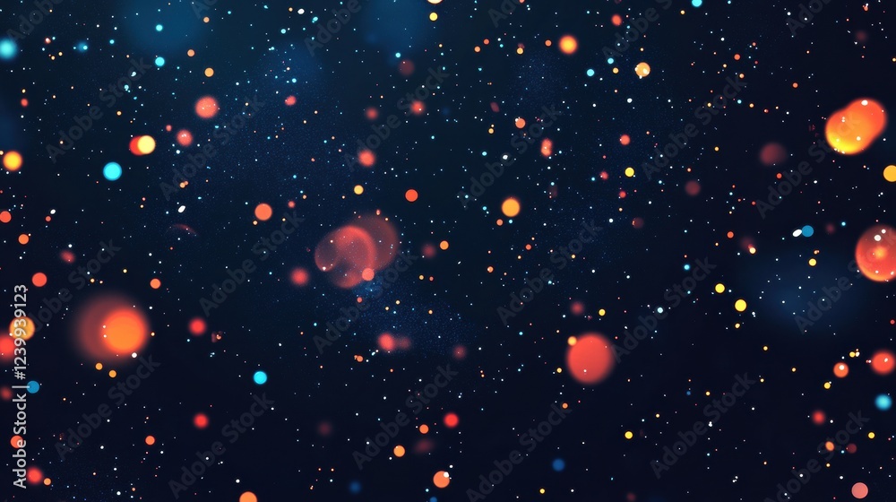Aufkleber Glowing digital particles and pixel dots creating a dark abstract background