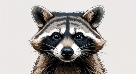 Obraz premium Portrait striped raccoon peeking on plain white background illustration