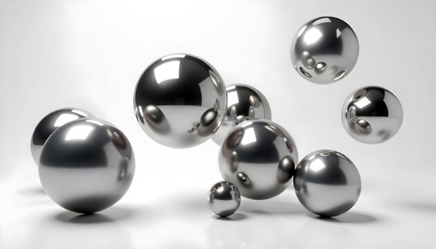 Spheres in the light: An array of reflective metal spheres scattered, showing light play on surfaces, with a hint of a metallic sheen.