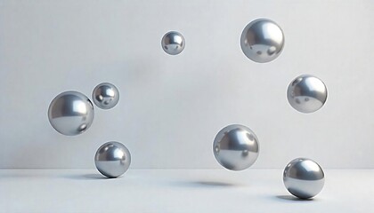 Floating Spheres: A cluster of gleaming, metallic spheres suspended in mid-air, reflecting light and creating a dynamic display.