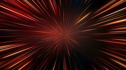 The image contains numerous glowing red and orange lines radiating outwards from a central point, creating a dynamic sense of speed and movement against a dark background.