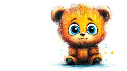 Fototapeta premium there is a drawing of a small brown bear with big eyes