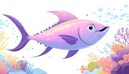A Pastel Purple Fish Swims Near Coral Reefs