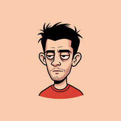 Tired Man Cartoon Illustration Red Shirt Design