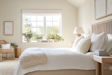 there is a bed with white sheets and pillows in a bedroom
