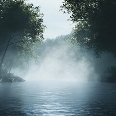 there is a boat that is floating in the water in the fog