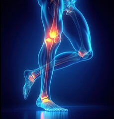 Knee Pain in Running Man 3D Illustration of Human Leg Anatomy with Glowing Joint