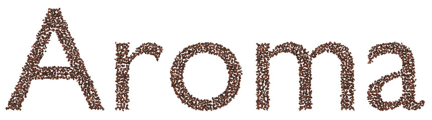 Aroma 3D Render Made with Coffee Beans on Transparent Background