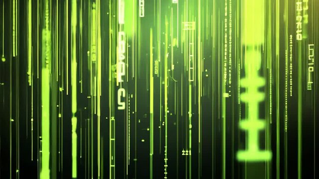 Green screen with a lot of numbers and letters. The numbers and letters are in a zigzag pattern