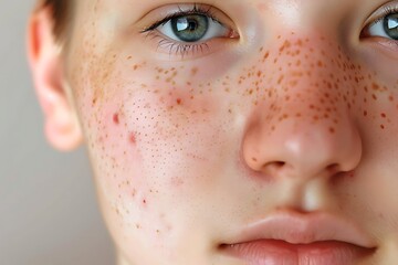 there is a close up of a young boy with freckles on his face