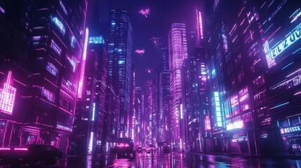 Fototapeta premium Vibrant Futuristic Cityscape at Night