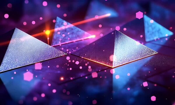 Abstract pyramids, neon lights, cosmic dust.  Website header, game design