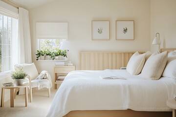there is a bed with white sheets and pillows in a bedroom