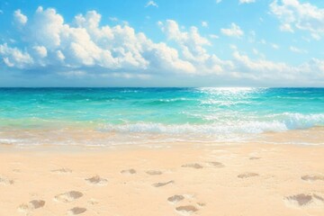 Serene Beach Scene Impressionist Artwork Soft Brush Strokes Pastel Colors Tropical Paradise