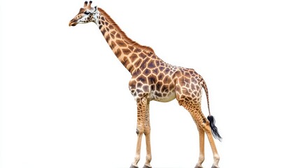 Fototapeta premium Giraffe standing on a white background isolated wallpaper background photo wild life concept day.